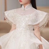 女童白色国风晚礼服花童婚纱公主蓬蓬长裙模特走秀主持人表演出服