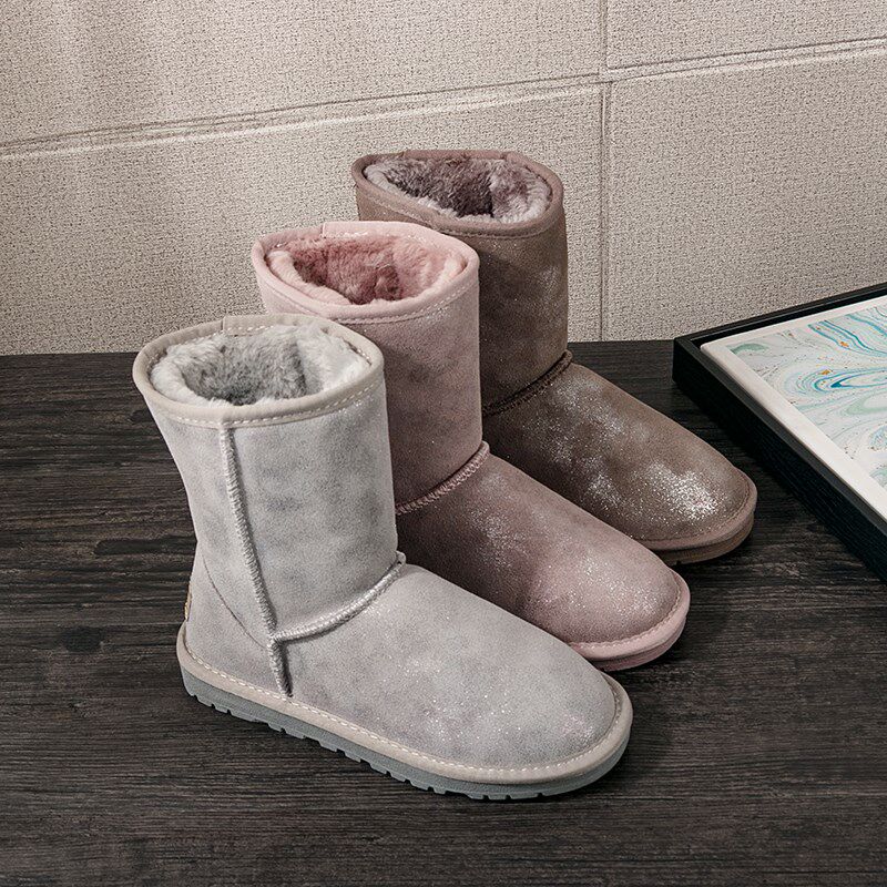 2025新款冬季雪地靴女性中小腿真皮牛皮平底最容易匹配暖靴加天鹅