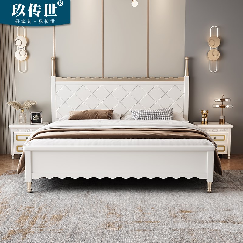 白色全实木床简约现代1.r8米主卧1.5单双人床1.2储物美式公主婚床