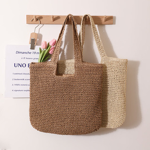 大容量单肩法式 百搭休闲草包编织包海边度假沙滩包女包 草编包新款