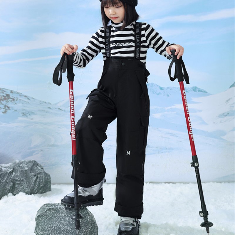 新款儿童羽绒背带裤宝宝户外防风雪羽绒裤弹力加厚保暖滑雪裤