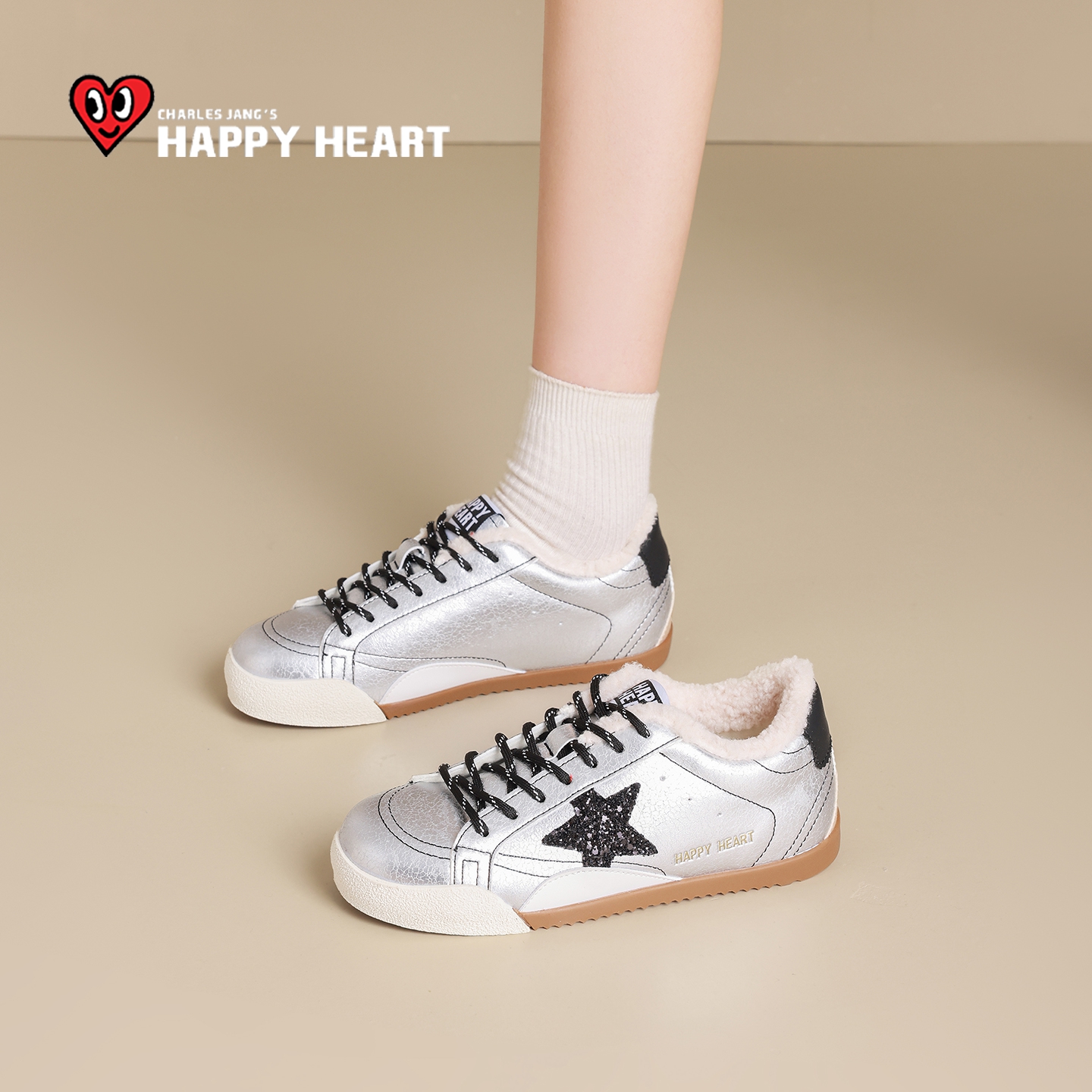 查尔斯桃心加绒保暖星星板鞋
