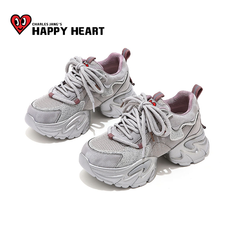 查尔斯桃心厚底增高老爹鞋