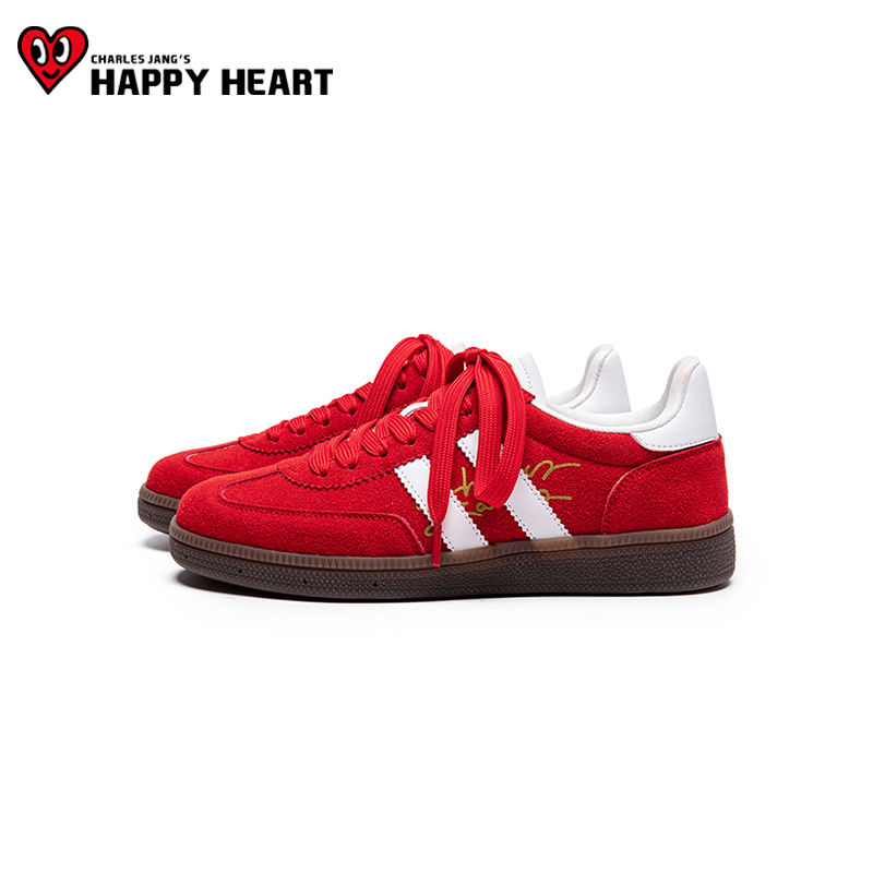 查尔斯桃心透气女鞋2025秋季爆款德训鞋舒适百搭平底系带休闲鞋女