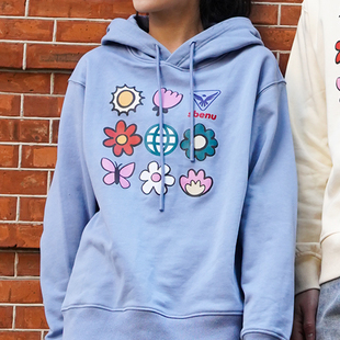 sbenu韩国潮流卡通印花连帽卫衣情侣休闲宽松百搭重磅慵懒风上衣
