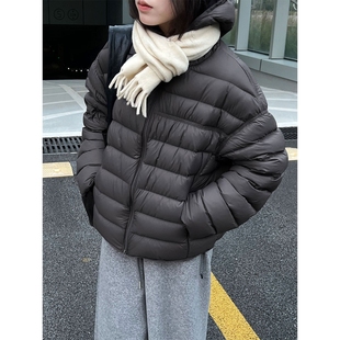 高级感轻薄90白鸭绒排骨羽绒服女冬季设计感小众短款泡芙连帽外套