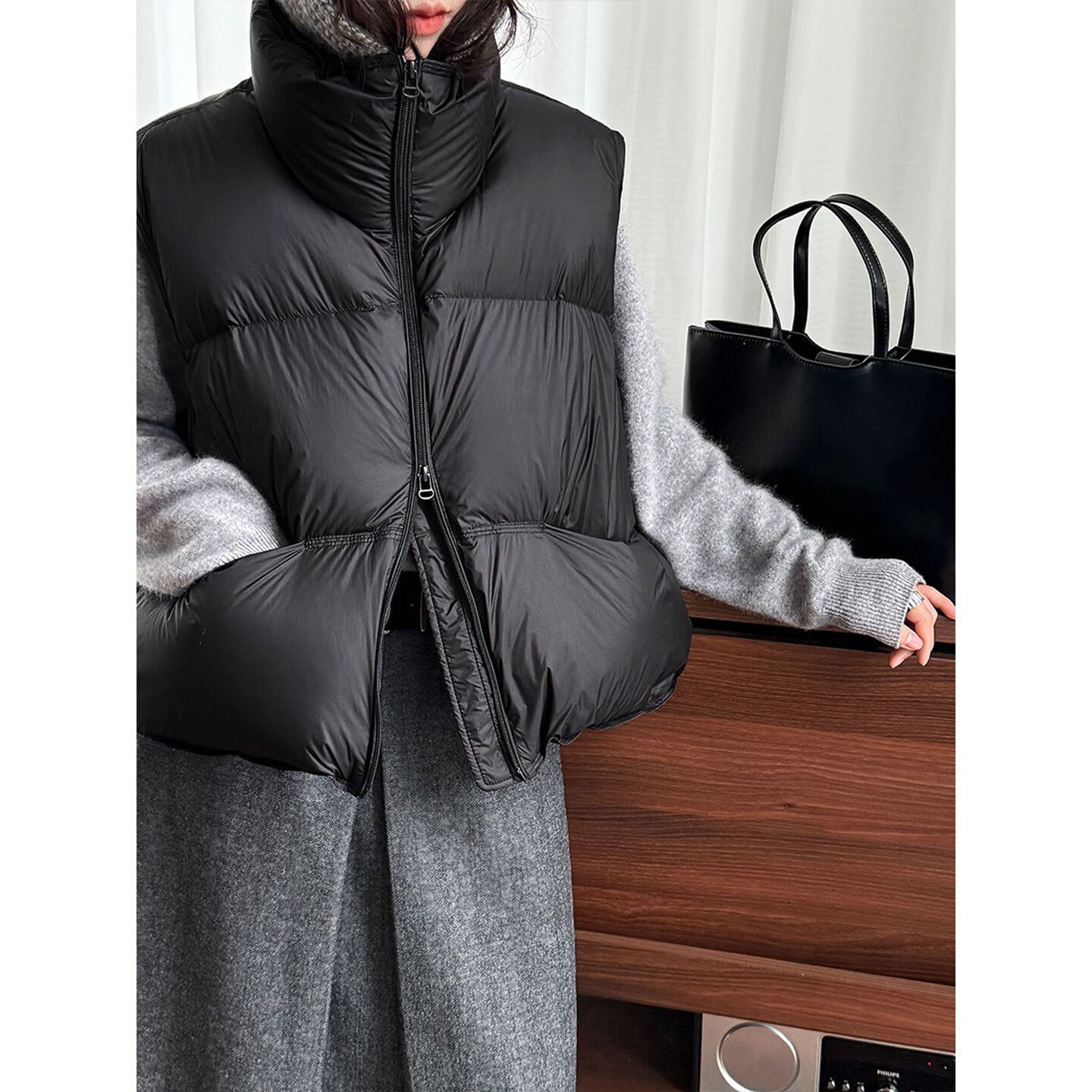 高级感加厚立领90白鸭绒羽绒服马甲女冬季新款无袖面包服马夹外套