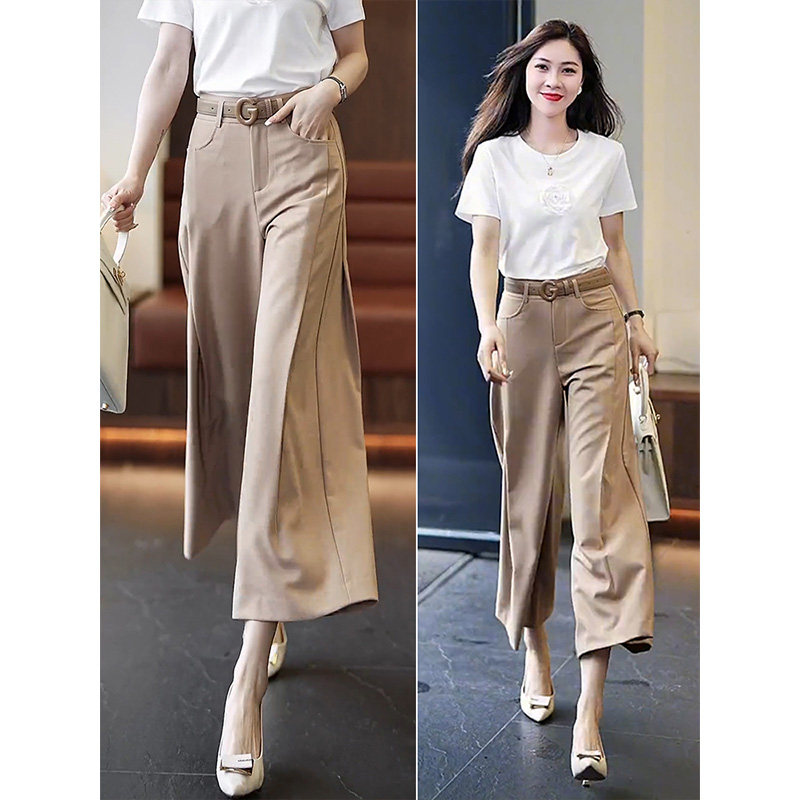 窄版西装阔腿裤女冰丝夏季薄高腰垂感休闲小个子显瘦直筒八九分裤