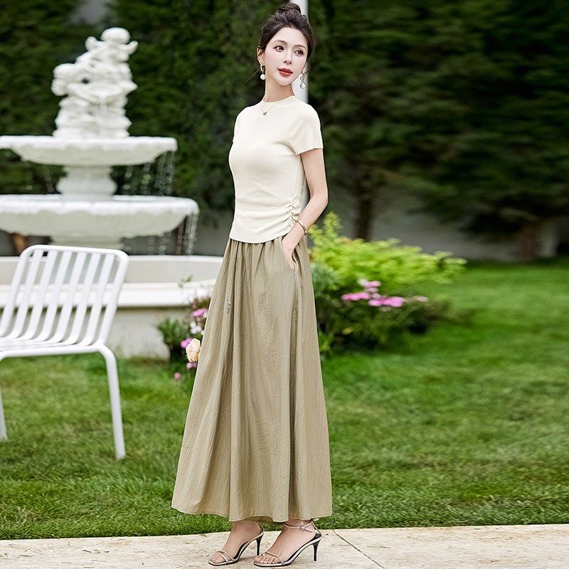 2025年夏季新款阔腿裤套装女小个子高级感冰丝针织气质修身两件套