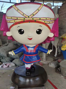 定制少数民族卡通人物雕塑玻璃钢迎宾招财雕像定做石膏彩绘订摆件