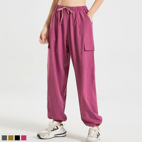 大码休闲运动裤女夏工装裤200斤户外跑步健身束脚卫裤跑步九分裤