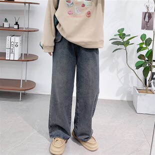 大码女装胖mm2023春秋新款梨型身材高腰小个子显瘦直筒阔腿牛仔裤