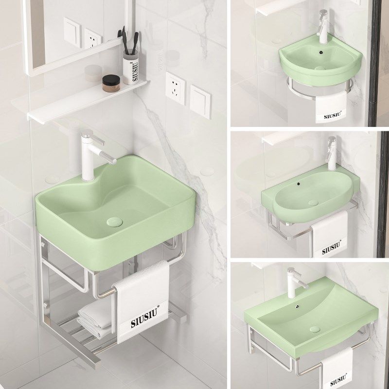 浅绿色洗漱盆陶瓷三角盆洗手盆挂墙式简易洗脸盆小户型卫生间阳台,家装主材,挂墙式洗脸盆,淘宝优惠券,粉丝福利购,淘宝优惠卷