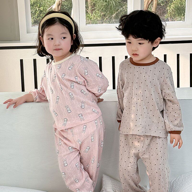 2024儿童夏季长袖纯棉男女童呼吸薄款睡衣套装宝宝春秋空调家居服