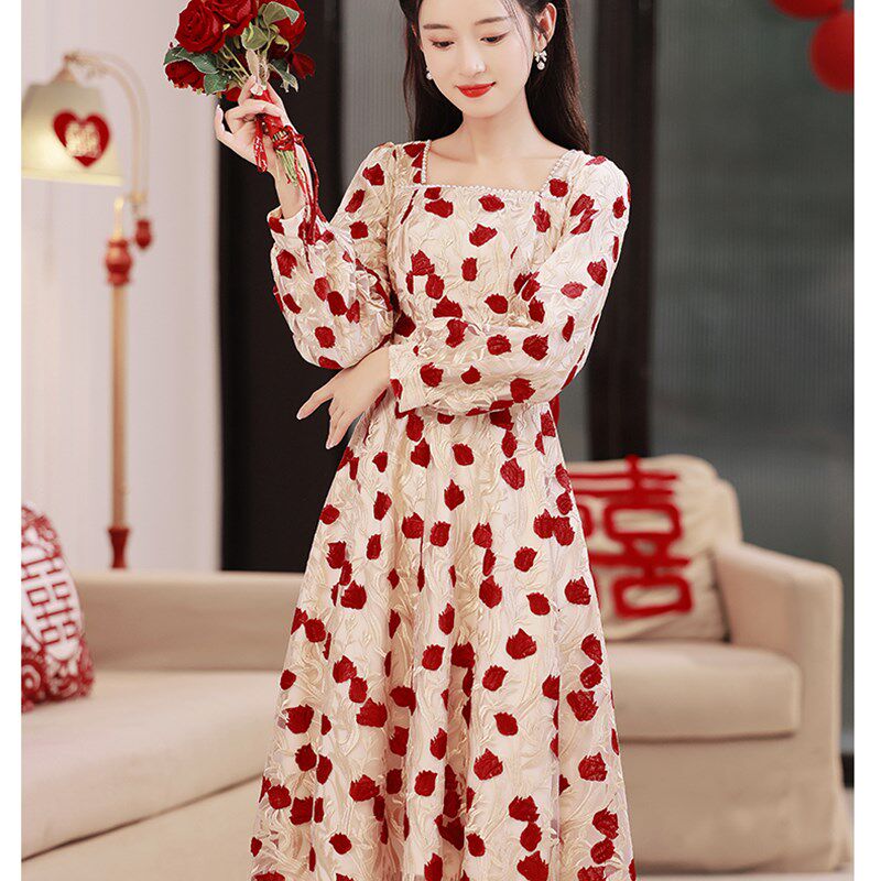 长袖敬酒服新娘春秋2024新款平时可穿回门便装小个子订婚结婚礼服