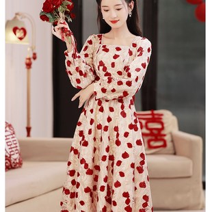 小个子订婚结婚礼服 平时可穿回门便装 长袖 敬酒服新娘春秋2024新款