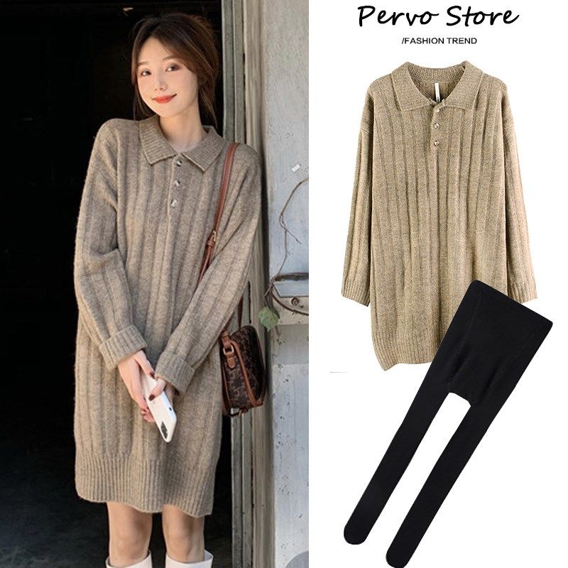 孕妇秋装连衣裙2024新款春秋款套装时尚款秋季针织毛衣中长款冬装