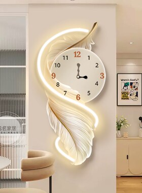 客厅钟表挂画电视背景墙格珊壁灯画轻奢高级感ledV发光时钟装饰画