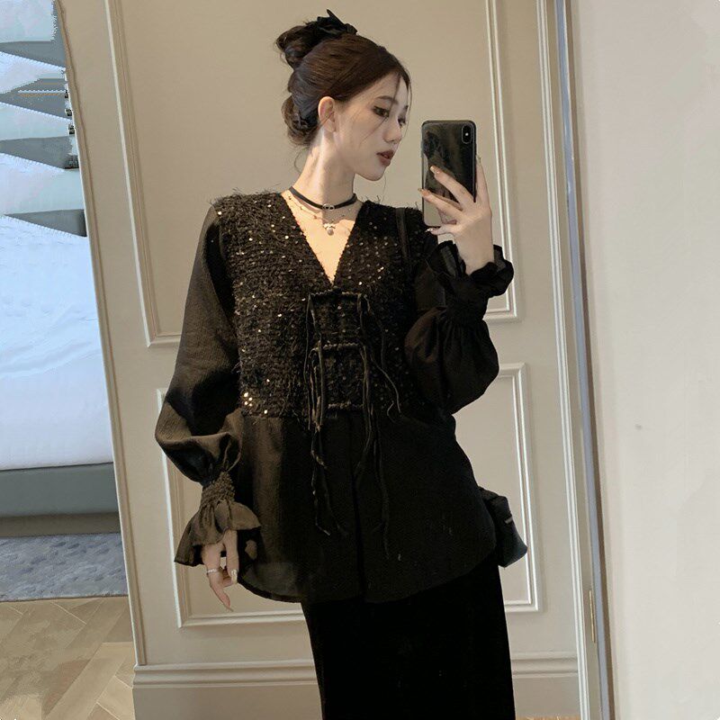 国风孕妇装春款套装2025年春装时尚上衣个性假两T件衬衫丝绒半身