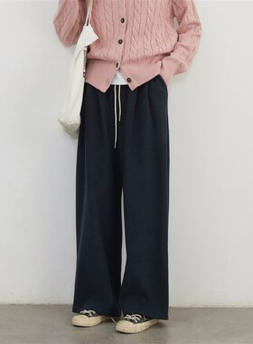 CV大码女装 冬新款松紧腰抽绳垂感休闲裤糯米裤阔腿长裤微胖穿搭