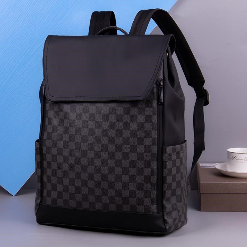 背包男款双肩包男学生书包格子旅行高级感大容量商务男士休闲包潮