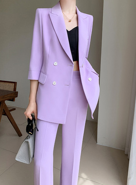 紫色西装套装女高级感夏季薄款职业装气质女神范高端休闲西服外套