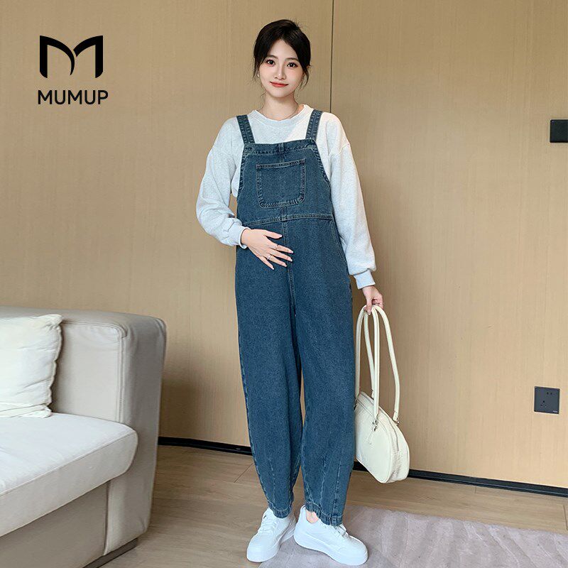 【新品】孕妇装牛仔背带裤秋季外穿2024新款小个子九分.宽松孕妇