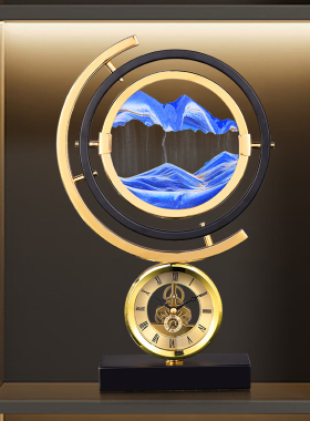 轻奢创意流沙画机械镂空座钟领导办公室桌面书房时钟表玄关装饰品