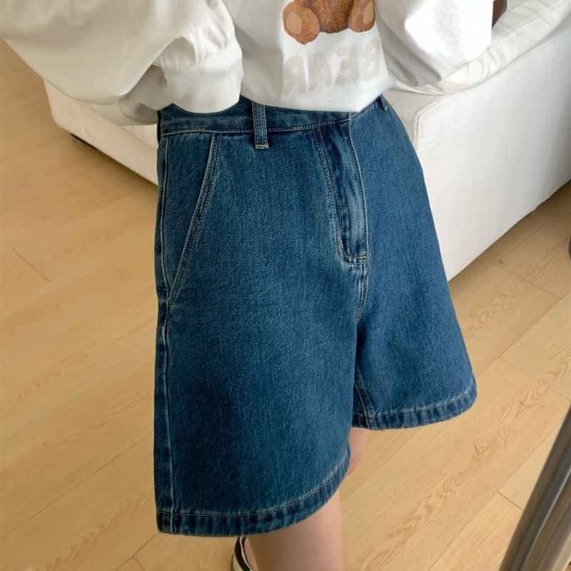 2024春夏新款高腰牛仔短裤女 显瘦显腿长宽松阔腿显瘦a字短热裤子