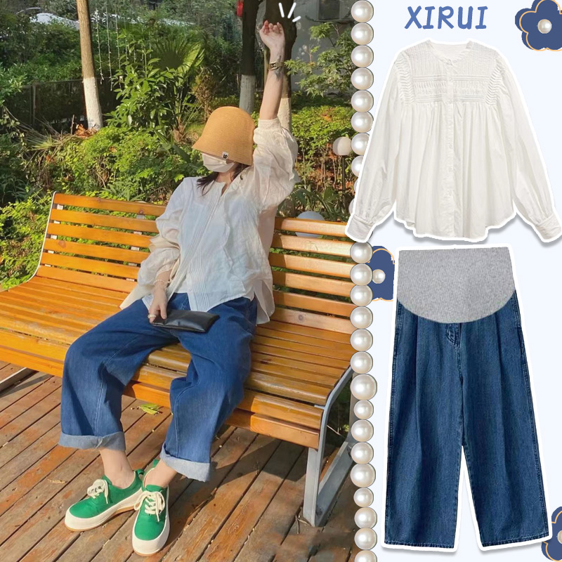 孕妇裤春秋外穿打底裤子t夏季阔腿裤薄款牛仔裤夏款小个子老爹裤