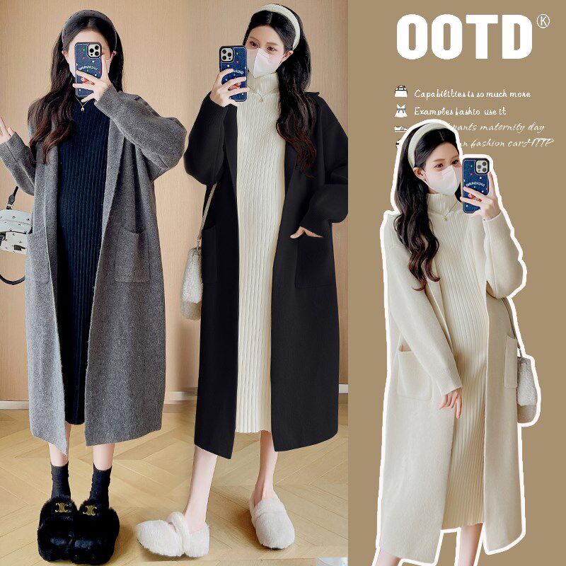 孕妇装秋装2024新款连衣裙时尚大码毛衣开衫打底裙两件套秋冬套装