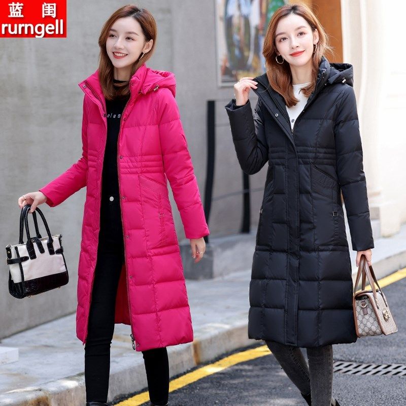 反季冬装新款过膝羽绒服女中长款修身显瘦可脱卸帽小个子大衣外套