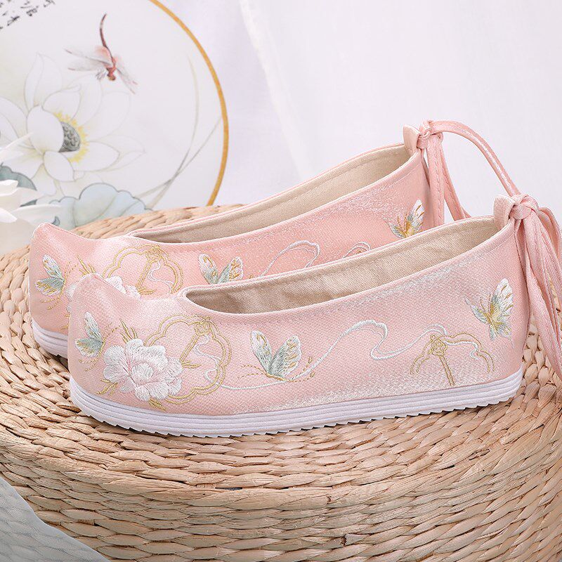 舞绣缘布鞋2022年新款s女改良汉服鞋翘头鞋平底古风绣花鞋内增高