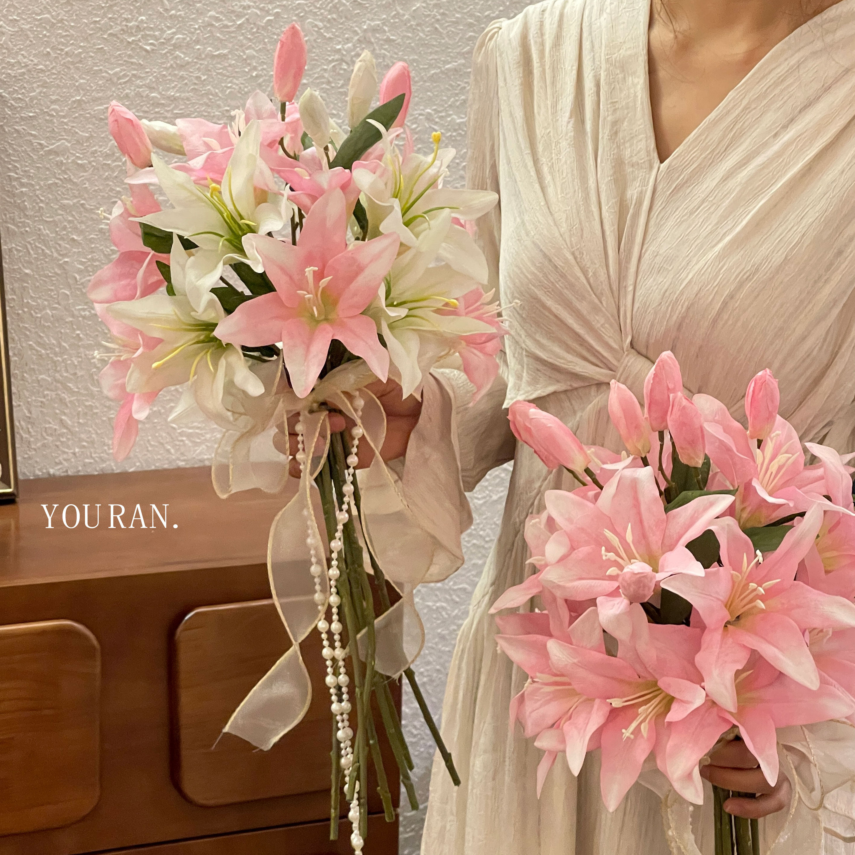 婚礼新娘领证仿真百合手捧花