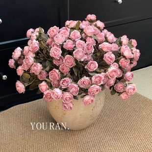 复古做旧油画焦边玫瑰仿真花高级感逼真假花摆设复古插花干花摆件