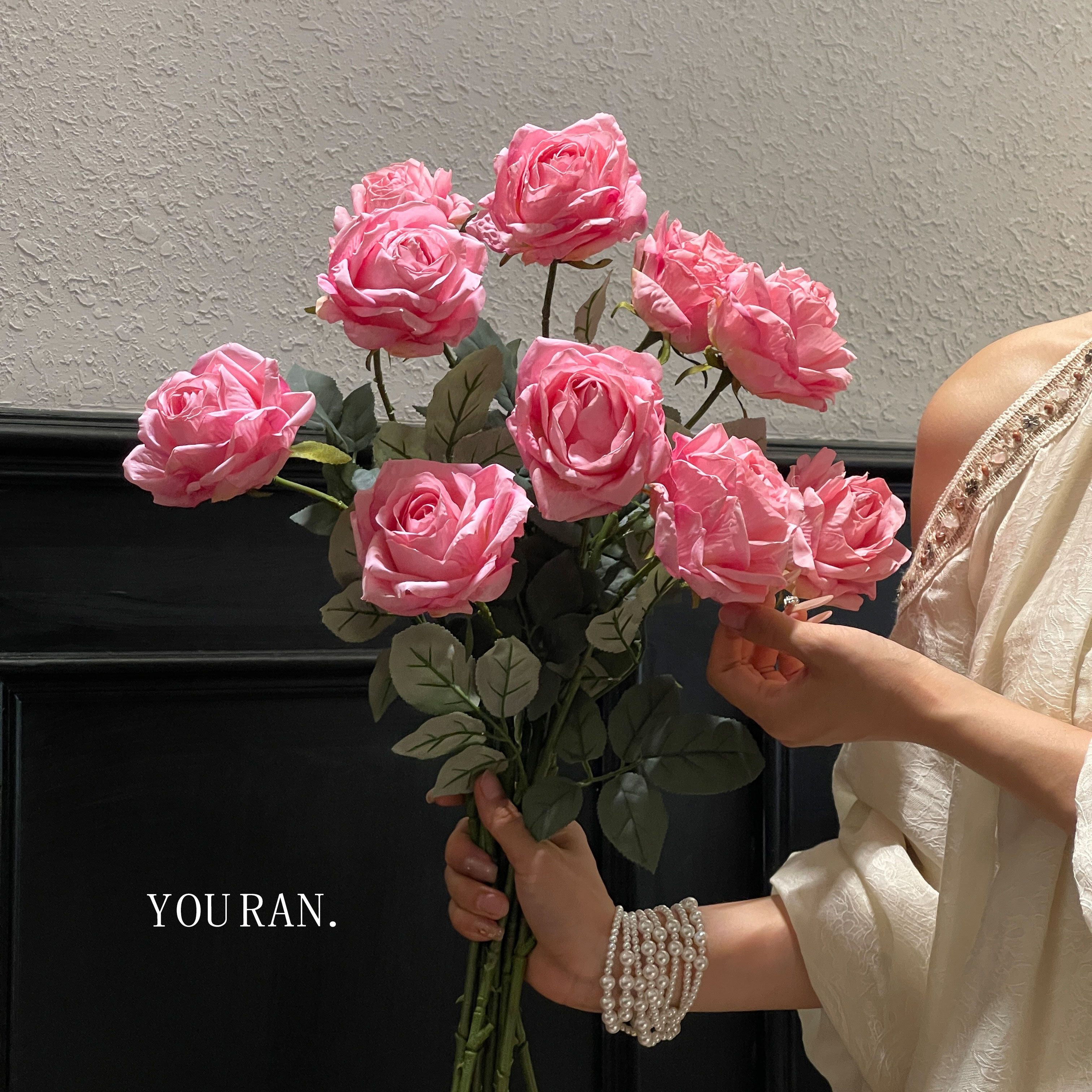 法式单头落地花卉仿真玫瑰花浪漫牡丹假花油画风餐桌摆设花艺道具