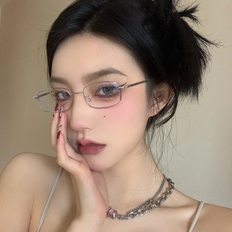 素颜神器金丝边斯文败类t眼镜女近视可配度数长方形小框眼镜框小