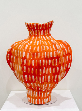 素野造器陶瓷花瓶现代高级摆件客厅玄关插花器橙色手工复古风花瓶