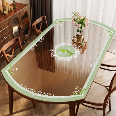 法式椭圆形桌垫pvmc透明餐桌布防水防油免洗铃兰茶几桌面保护垫子