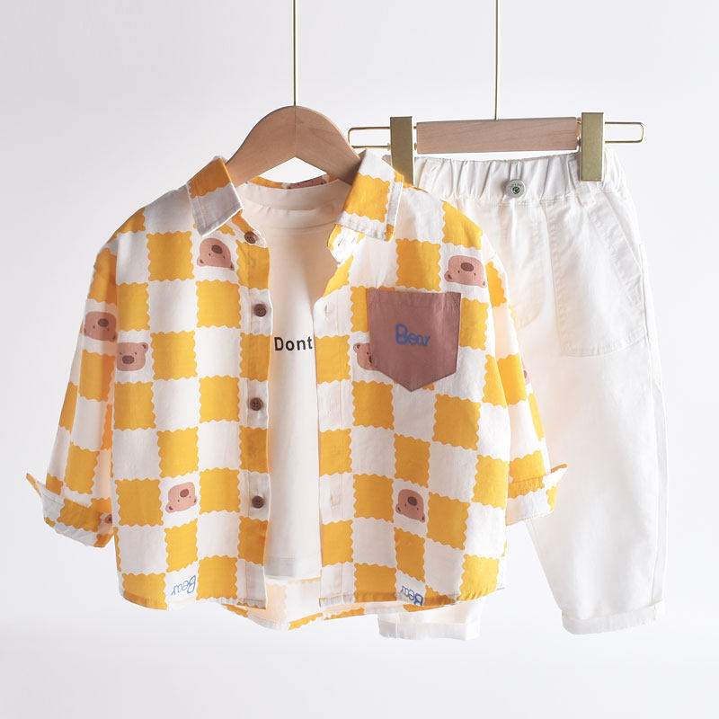 好看显白!男童衬衫春秋薄t款儿童长袖衬衣春季洋气男宝宝春装纯棉