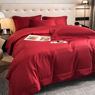 高档简约结婚四件l套大红色床单被套全棉纯棉婚庆床上用品婚房喜