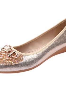 313233小码女鞋尖头浅口平底单鞋女春季新M款豆豆鞋一脚蹬水钻鞋