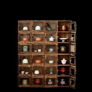 实木多宝阁博古架茶室q茶具收纳柜茶杯茶壶置物架紫砂壶陈列架整