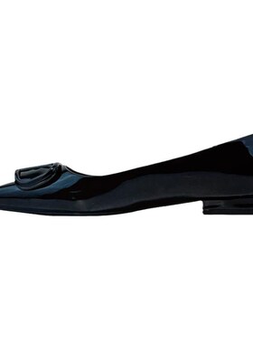 法式米白色漆皮尖头平底鞋女气质浅口百搭2024R年新款职业v扣单鞋