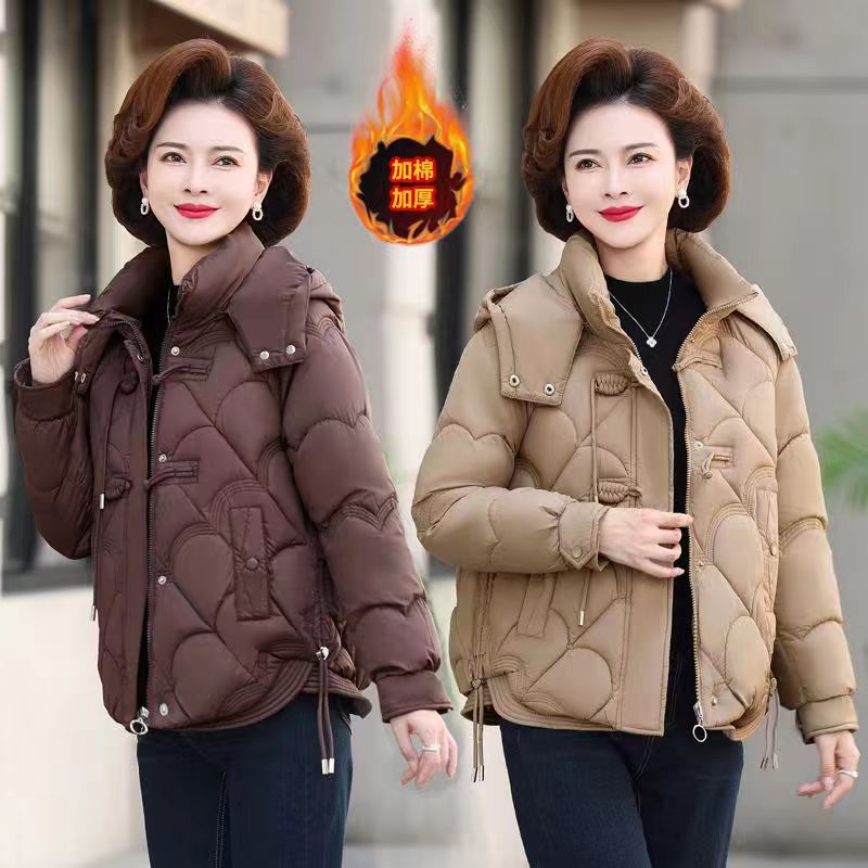 中年妈妈羽绒棉服冬装短r款新中式国风小棉袄中老年女秋冬棉衣外