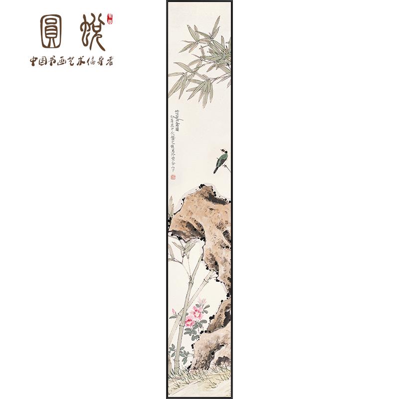 网红玄关c装饰画新中式入户门厅走廊柱子过道窄墙面竖版细长条花图片