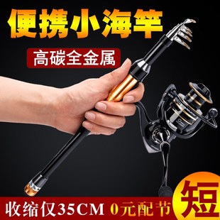 钢笔鱼 小海竿迷你超短i节小q矶竿碳素海杆抛竿甩杆伸缩路亚竿套装