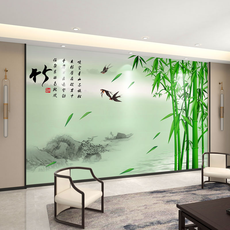 壁布定制新中式水墨竹林电视x背景墙壁布客厅墙纸装饰影视墙布壁