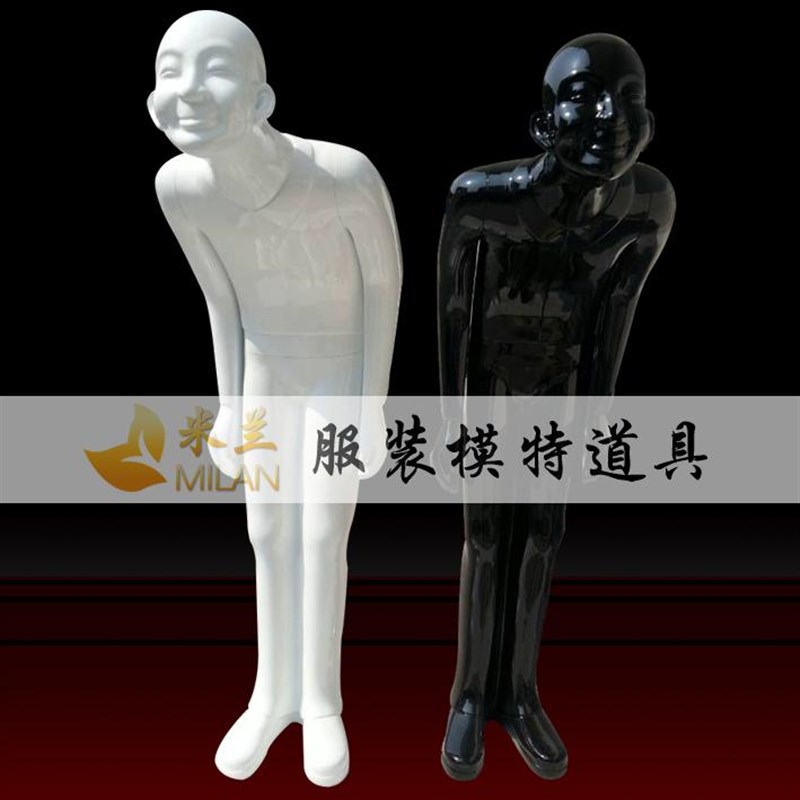 服装模特道具弯腰礼貌老人玻璃钢工程摆J件鞠躬迎宾人迎宾雕塑假