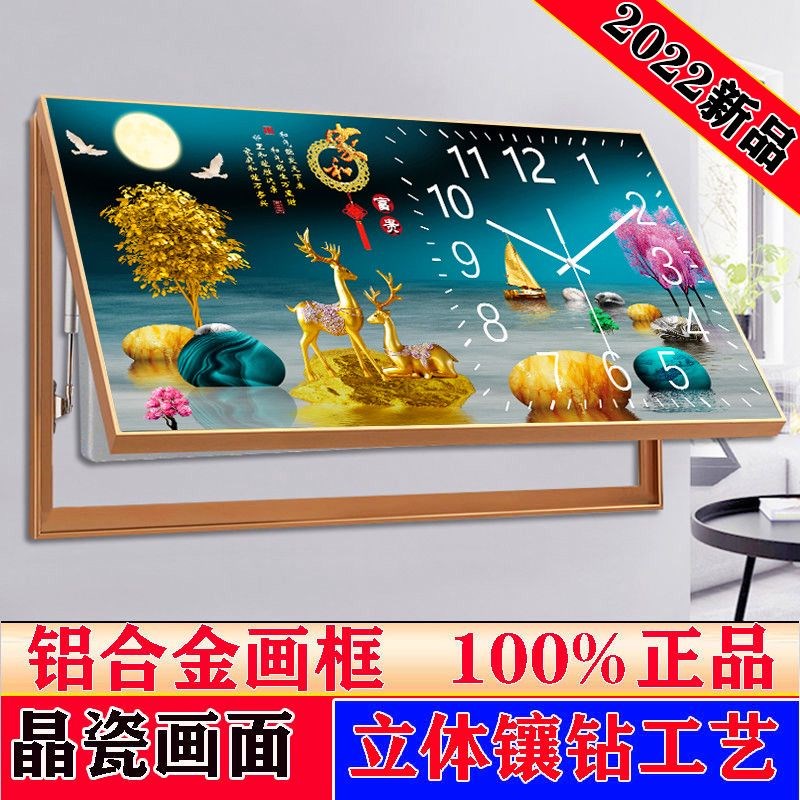 钟表电表箱装饰画大尺寸免打孔高档晶瓷画电箱盖液U压上翻晶瓷挂图片